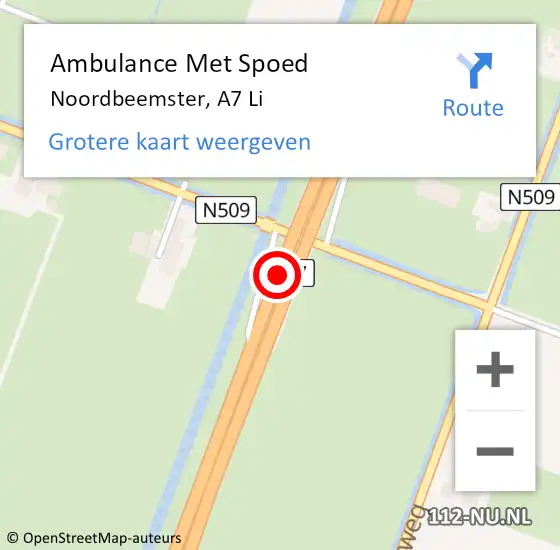 Locatie op kaart van de 112 melding: Ambulance Met Spoed Naar Noordbeemster, A7 Li op 30 december 2018 13:38