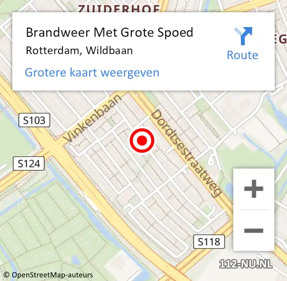 Locatie op kaart van de 112 melding: Brandweer Met Grote Spoed Naar Rotterdam, Wildbaan op 30 december 2018 15:34