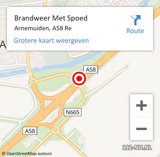 Locatie op kaart van de 112 melding: Brandweer Met Spoed Naar Arnemuiden, A58 Re op 30 december 2018 17:16