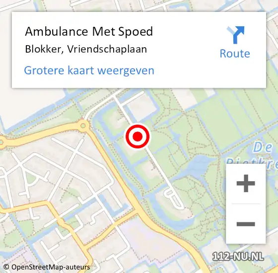 Locatie op kaart van de 112 melding: Ambulance Met Spoed Naar Blokker, Vriendschaplaan op 31 december 2018 04:24