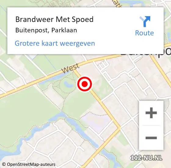 Locatie op kaart van de 112 melding: Brandweer Met Spoed Naar Buitenpost, Parklaan op 31 december 2018 19:49
