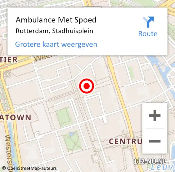 Locatie op kaart van de 112 melding: Ambulance Met Spoed Naar Rotterdam, Stadhuisplein op 31 december 2018 19:49