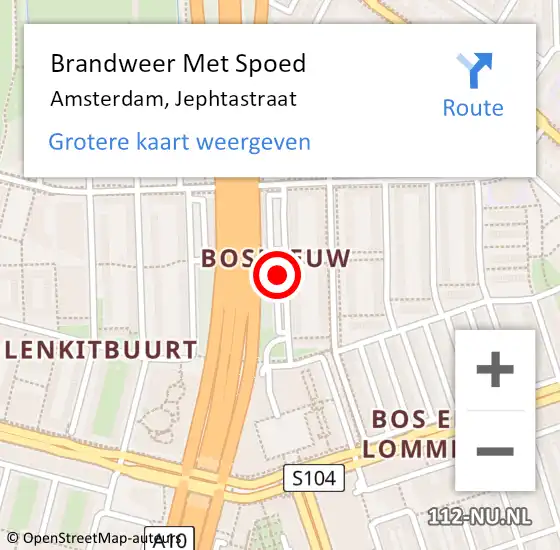 Locatie op kaart van de 112 melding: Brandweer Met Spoed Naar Amsterdam, Jephtastraat op 31 december 2018 23:03