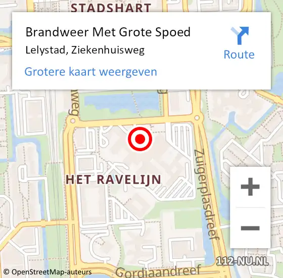 Locatie op kaart van de 112 melding: Brandweer Met Grote Spoed Naar Lelystad, Ziekenhuisweg op 31 december 2018 23:18