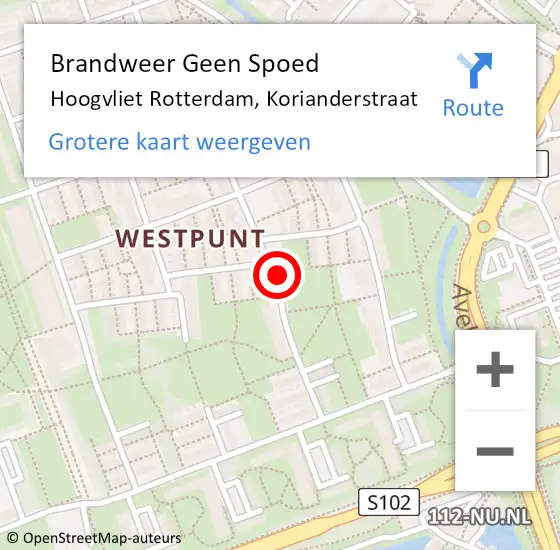 Locatie op kaart van de 112 melding: Brandweer Geen Spoed Naar Hoogvliet Rotterdam, Korianderstraat op 31 december 2018 23:26