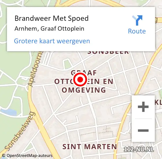 Locatie op kaart van de 112 melding: Brandweer Met Spoed Naar Arnhem, Graaf Ottoplein op 31 december 2018 23:46