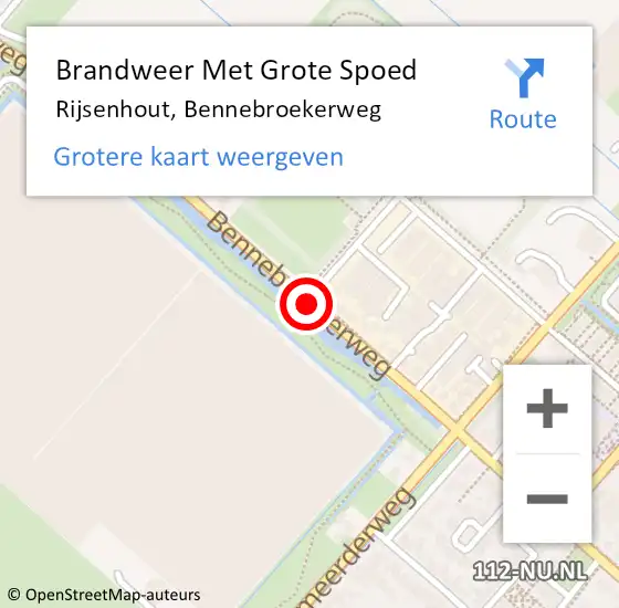Locatie op kaart van de 112 melding: Brandweer Met Grote Spoed Naar Rijsenhout, Bennebroekerweg op 1 januari 2019 02:01