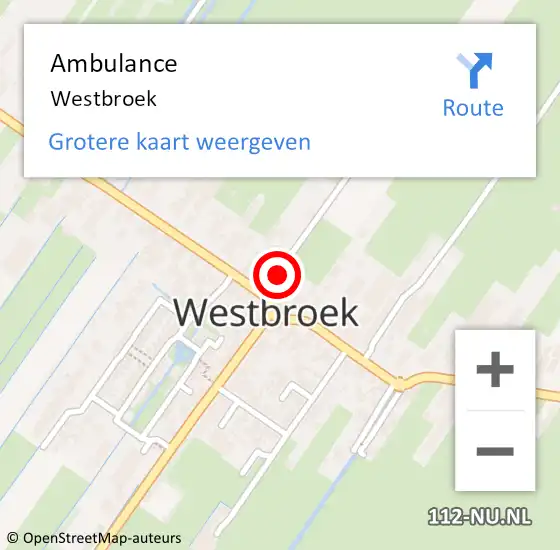 Locatie op kaart van de 112 melding: Ambulance Westbroek op 1 januari 2019 07:42