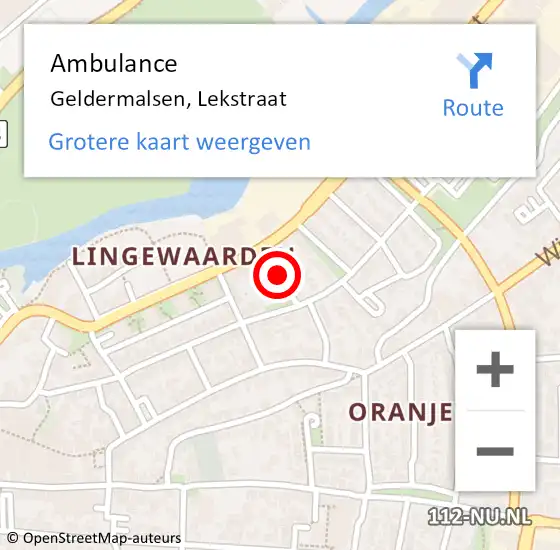 Locatie op kaart van de 112 melding: Ambulance Geldermalsen, Lekstraat op 1 januari 2019 09:41