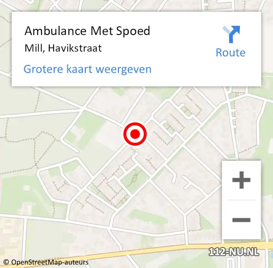 Locatie op kaart van de 112 melding: Ambulance Met Spoed Naar Mill, Havikstraat op 1 januari 2019 14:11