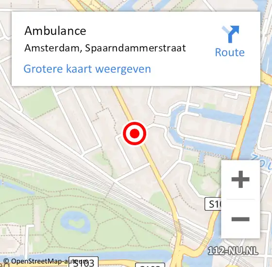 Locatie op kaart van de 112 melding: Ambulance Amsterdam, Spaarndammerstraat op 1 januari 2019 14:15