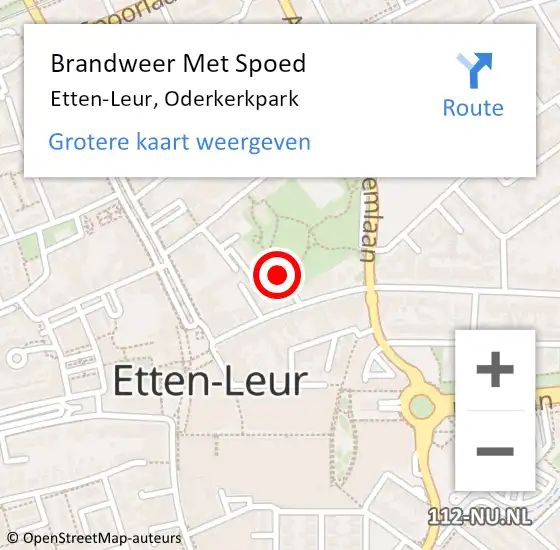 Locatie op kaart van de 112 melding: Brandweer Met Spoed Naar Etten-Leur, Oderkerkpark op 1 januari 2019 16:10