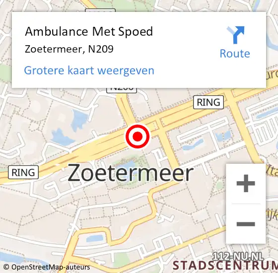 Locatie op kaart van de 112 melding: Ambulance Met Spoed Naar Zoetermeer, N209 op 2 januari 2019 05:21