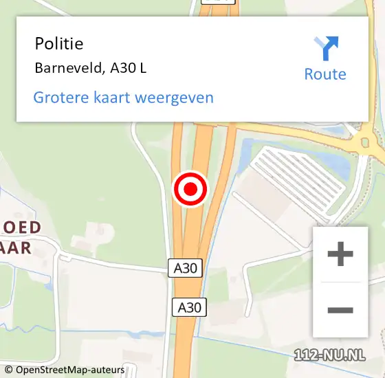Locatie op kaart van de 112 melding: Politie Barneveld, A30 L op 2 januari 2019 09:02
