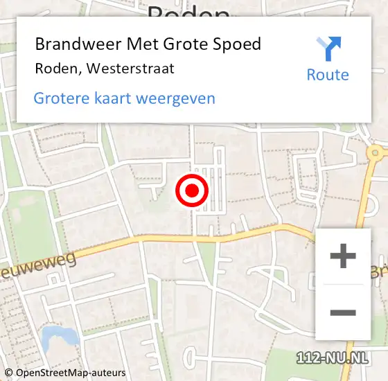 Locatie op kaart van de 112 melding: Brandweer Met Grote Spoed Naar Roden, Westerstraat op 2 januari 2019 13:42