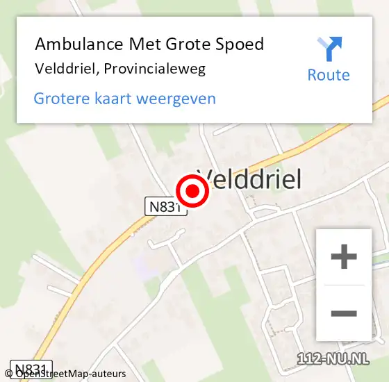 Locatie op kaart van de 112 melding: Ambulance Met Grote Spoed Naar Velddriel, Provincialeweg op 2 januari 2019 15:43
