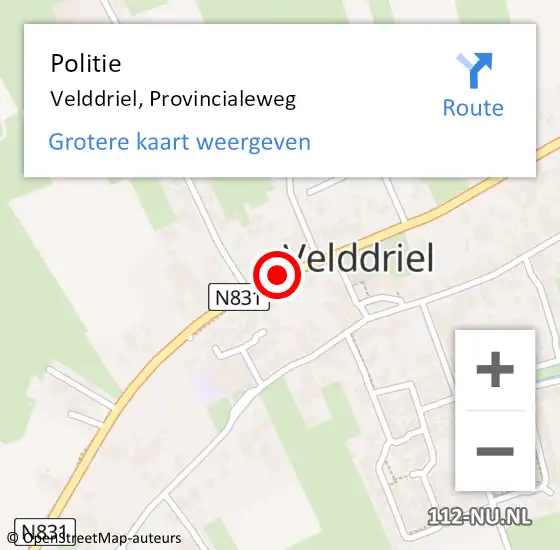 Locatie op kaart van de 112 melding: Politie Velddriel, Provincialeweg op 2 januari 2019 15:50