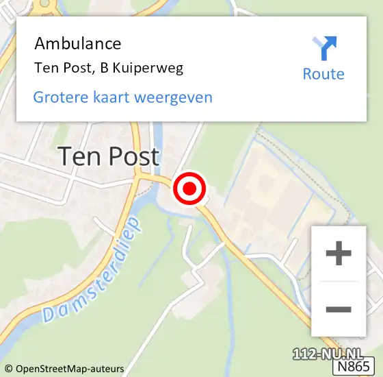 Locatie op kaart van de 112 melding: Ambulance Ten Post, B Kuiperweg op 25 september 2013 22:53