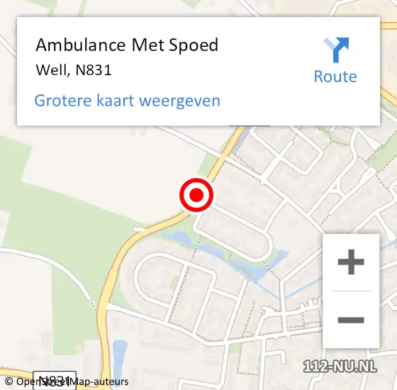 Locatie op kaart van de 112 melding: Ambulance Met Spoed Naar Well, N831 op 3 januari 2019 07:56