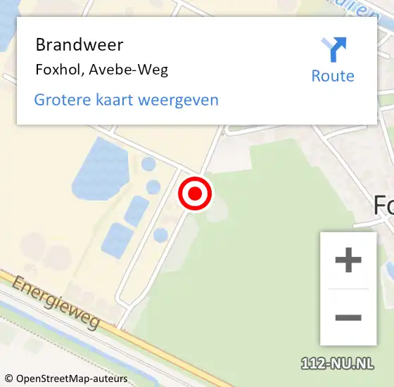 Locatie op kaart van de 112 melding: Brandweer Foxhol, Avebe-Weg op 3 januari 2019 12:28