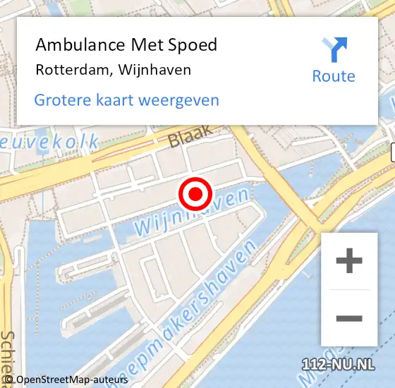 Locatie op kaart van de 112 melding: Ambulance Met Spoed Naar Rotterdam, Wijnhaven op 3 januari 2019 14:18