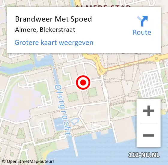 Locatie op kaart van de 112 melding: Brandweer Met Spoed Naar Almere, Blekerstraat op 4 januari 2019 00:22