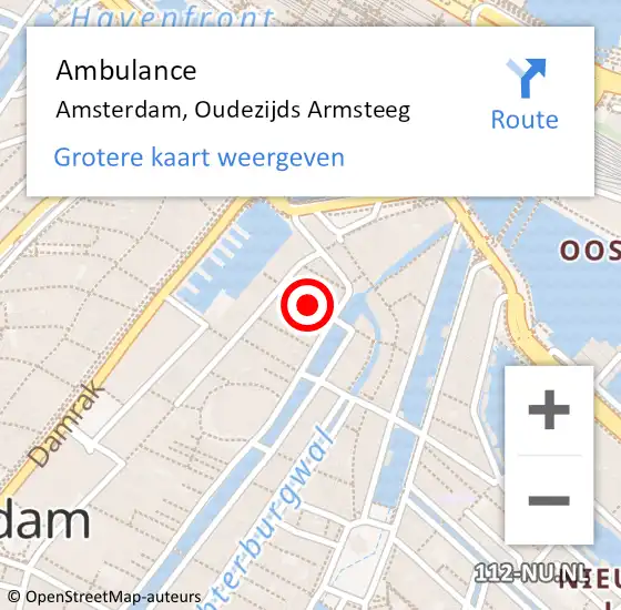 Locatie op kaart van de 112 melding: Ambulance Amsterdam, Oudezijds Armsteeg op 4 januari 2019 07:38