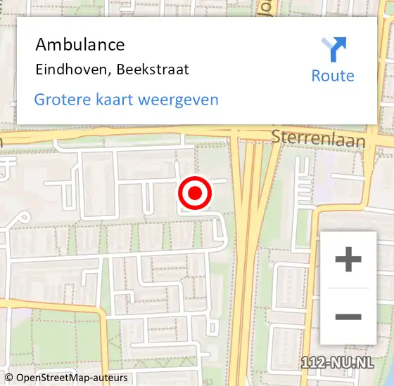 Locatie op kaart van de 112 melding: Ambulance Eindhoven, Beekstraat op 4 januari 2019 10:16