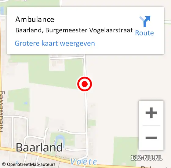Locatie op kaart van de 112 melding: Ambulance Baarland, Burgemeester Vogelaarstraat op 4 januari 2019 13:15