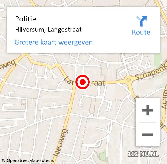 Locatie op kaart van de 112 melding: Politie Hilversum, Langestraat op 4 januari 2019 17:26