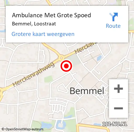 Locatie op kaart van de 112 melding: Ambulance Met Grote Spoed Naar Bemmel, Loostraat op 5 januari 2019 12:16