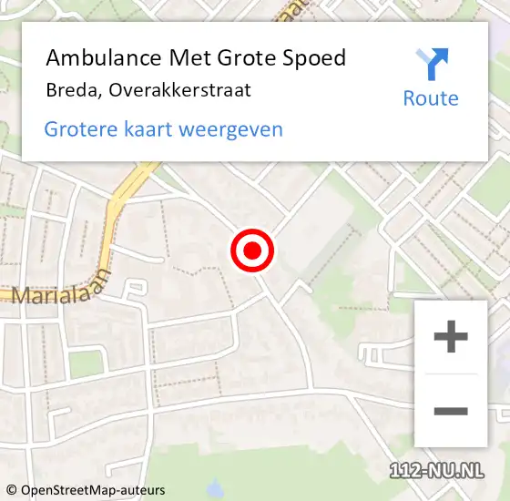 Locatie op kaart van de 112 melding: Ambulance Met Grote Spoed Naar Breda, Overakkerstraat op 5 januari 2019 17:36