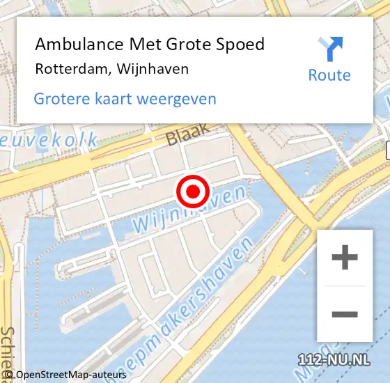 Locatie op kaart van de 112 melding: Ambulance Met Grote Spoed Naar Rotterdam, Wijnhaven op 5 januari 2019 17:47