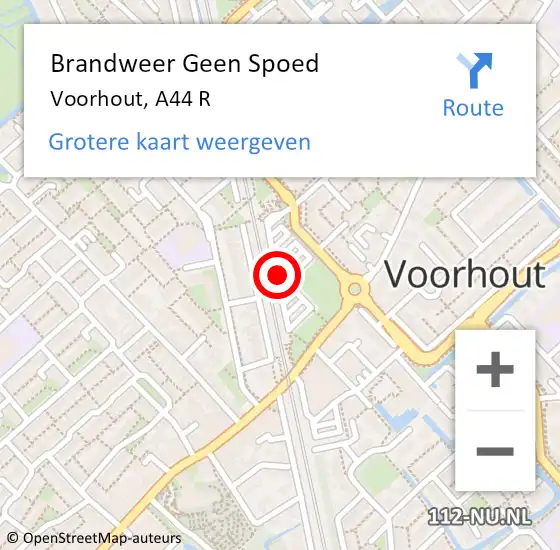 Locatie op kaart van de 112 melding: Brandweer Geen Spoed Naar Voorhout, A44 R op 5 januari 2019 20:33