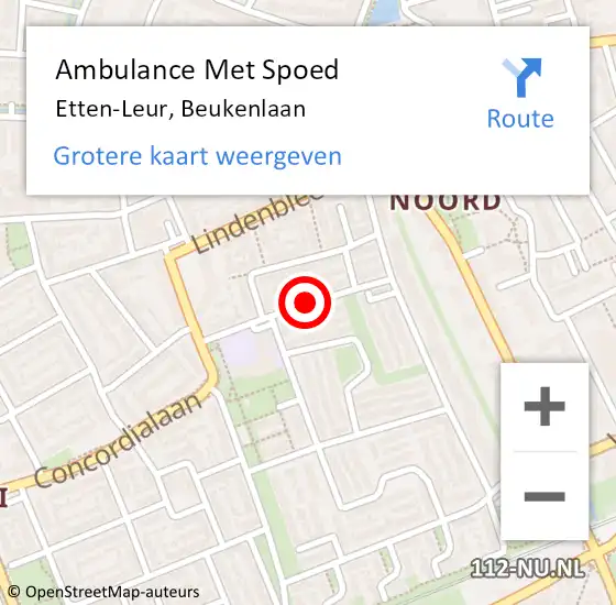 Locatie op kaart van de 112 melding: Ambulance Met Spoed Naar Etten-Leur, Beukenlaan op 5 januari 2019 22:42