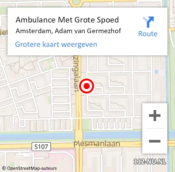 Locatie op kaart van de 112 melding: Ambulance Met Grote Spoed Naar Amsterdam, Adam van Germezhof op 6 januari 2019 03:53