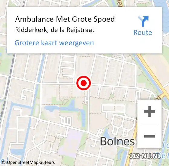 Locatie op kaart van de 112 melding: Ambulance Met Grote Spoed Naar Ridderkerk, de la Reijstraat op 6 januari 2019 11:40