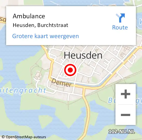 Locatie op kaart van de 112 melding: Ambulance Heusden, Burchtstraat op 6 januari 2019 13:59