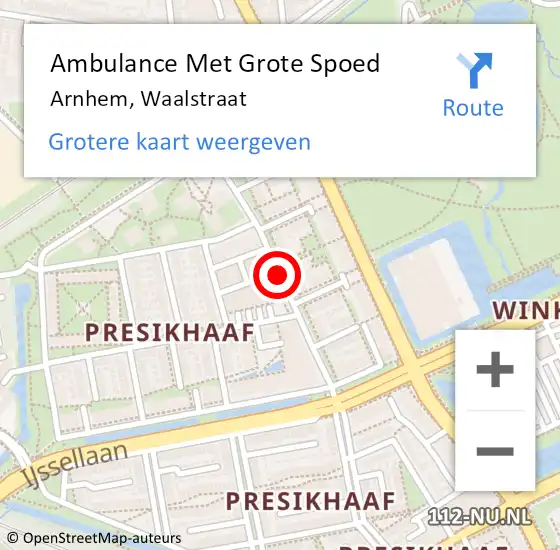 Locatie op kaart van de 112 melding: Ambulance Met Grote Spoed Naar Arnhem, Waalstraat op 6 januari 2019 17:36