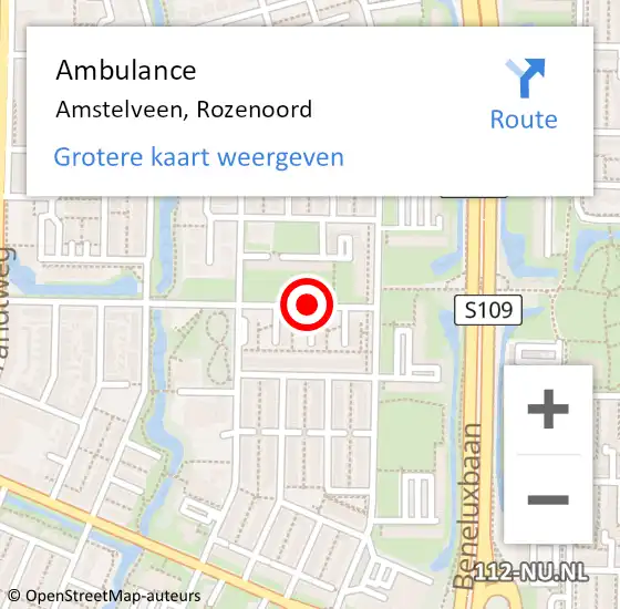Locatie op kaart van de 112 melding: Ambulance Amstelveen, Rozenoord op 6 januari 2019 19:38