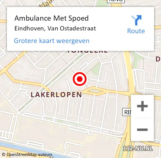 Locatie op kaart van de 112 melding: Ambulance Met Spoed Naar Eindhoven, Van Ostadestraat op 6 januari 2019 19:48