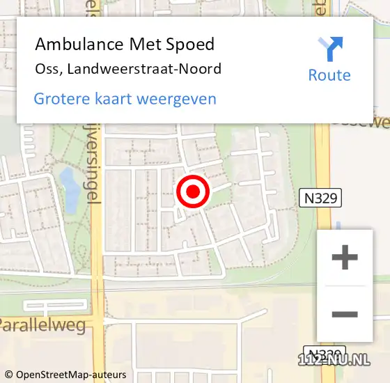 Locatie op kaart van de 112 melding: Ambulance Met Spoed Naar Oss, Landweerstraat-Noord op 7 januari 2019 05:08