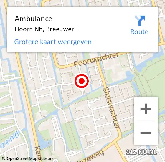 Locatie op kaart van de 112 melding: Ambulance Hoorn Nh, Breeuwer op 7 januari 2019 09:46