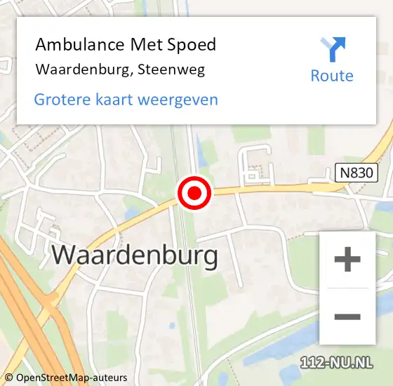 Locatie op kaart van de 112 melding: Ambulance Met Spoed Naar Waardenburg, Steenweg op 7 januari 2019 09:56