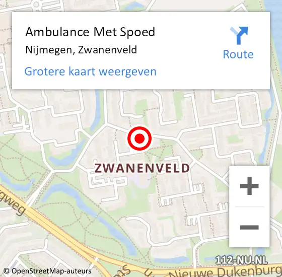 Locatie op kaart van de 112 melding: Ambulance Met Spoed Naar Nijmegen, Zwanenveld op 7 januari 2019 13:17