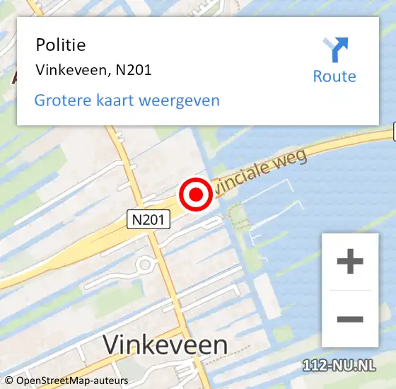 Locatie op kaart van de 112 melding: Politie Vinkeveen, N201 hectometerpaal: 60,5 op 7 januari 2019 14:09