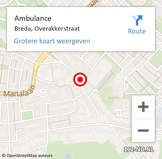 Locatie op kaart van de 112 melding: Ambulance Breda, Overakkerstraat op 7 januari 2019 15:37
