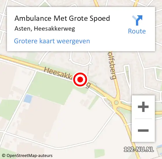 Locatie op kaart van de 112 melding: Ambulance Met Grote Spoed Naar Asten, Heesakkerweg op 7 januari 2019 21:14