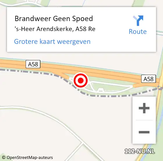 Locatie op kaart van de 112 melding: Brandweer Geen Spoed Naar 's-Heer Arendskerke, A58 Re op 8 januari 2019 08:53