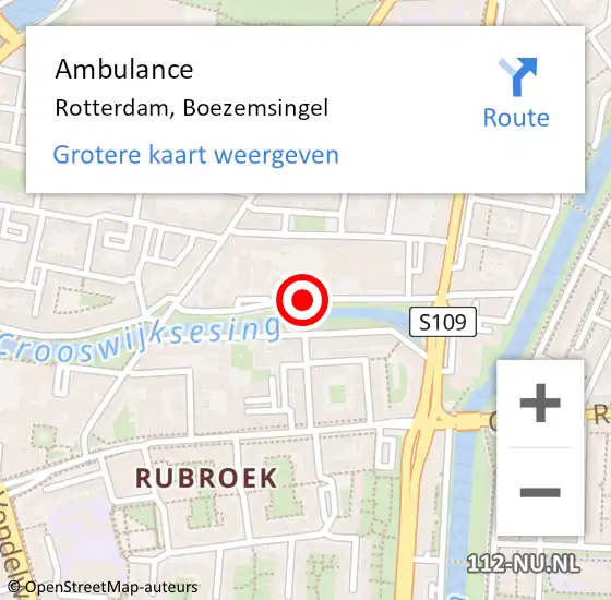 Locatie op kaart van de 112 melding: Ambulance Rotterdam, Boezemsingel op 8 januari 2019 09:18